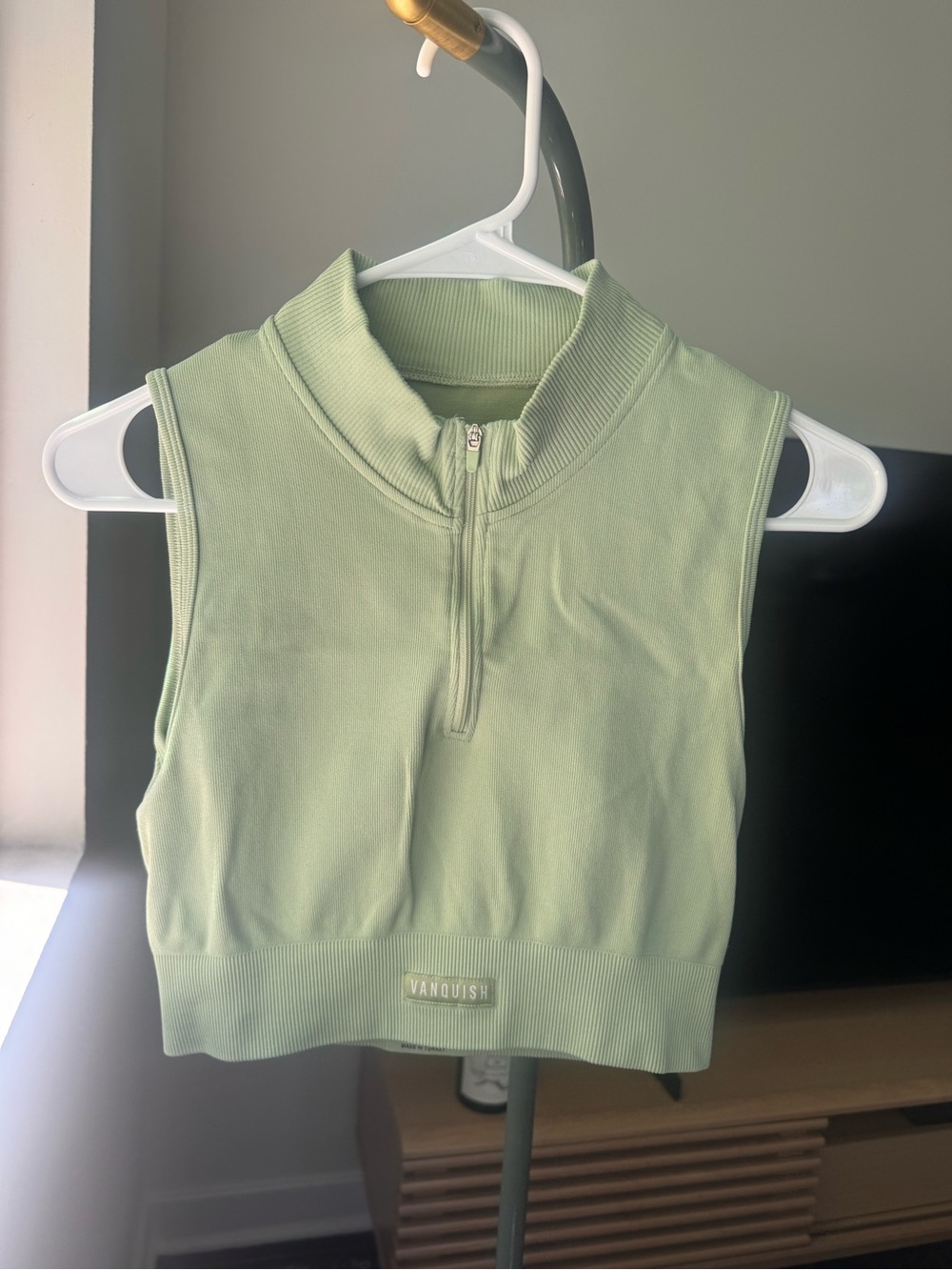 Vanquish Women's Light Green Zip Mock Neck Tank Top